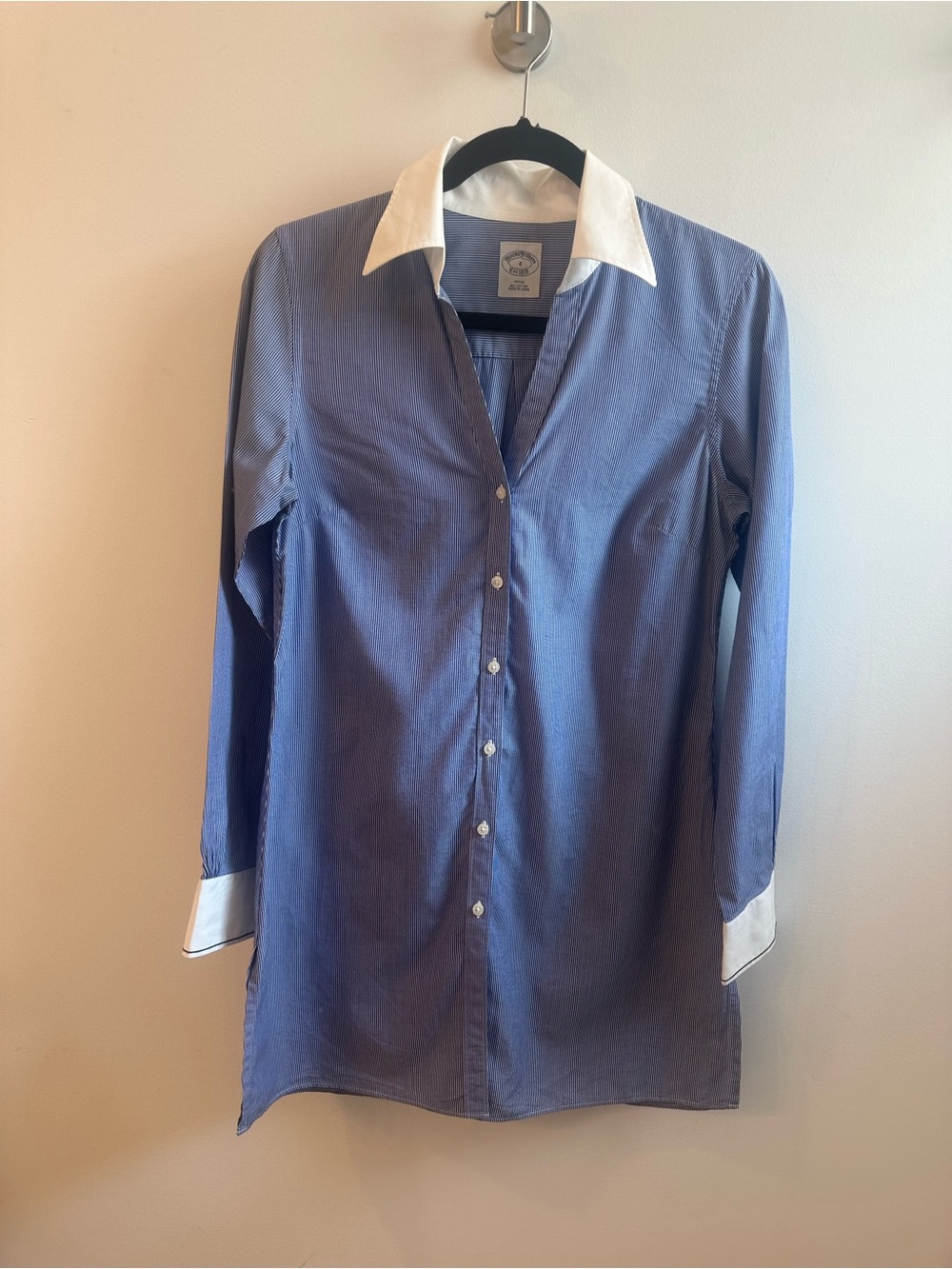 Brooks Brothers Women’s Long Blue Pinstripe Dress Shirt.
